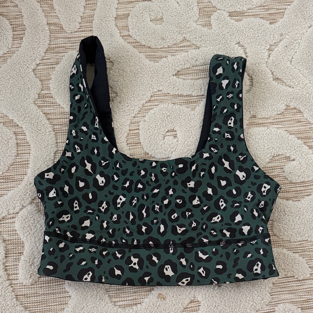 Fabletics Green Leopard Print Sports Bra